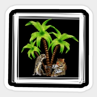 Cheetah and Leopard Chillin, Plam Tree Tropical Sticker